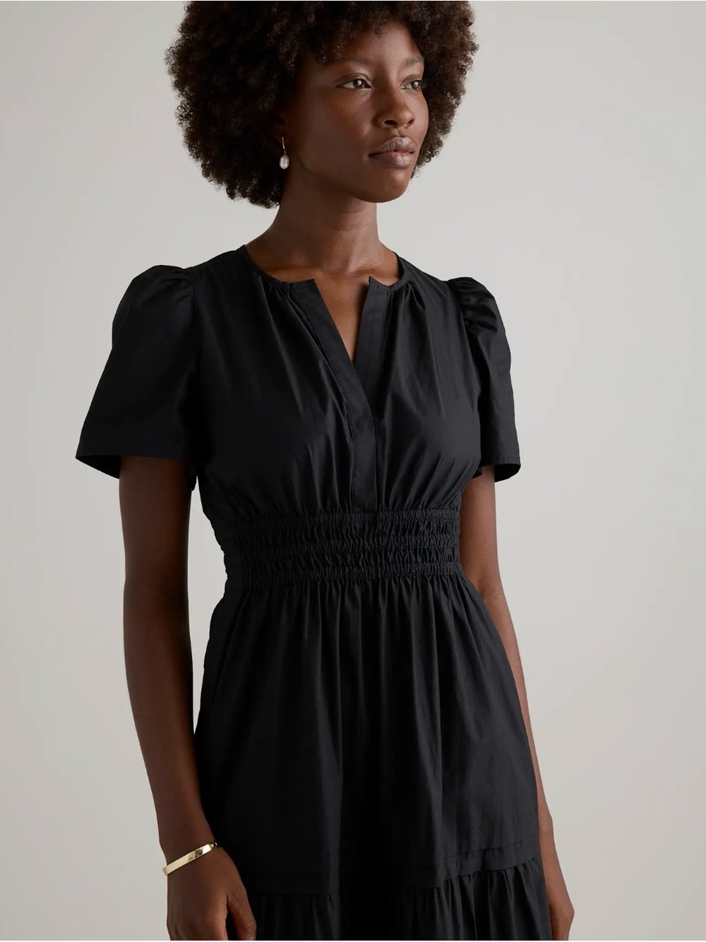 Quince 100% Organic Cotton Tiered Maxi Dress Black Current Retail $70 Small NWT - Picture 6 of 13